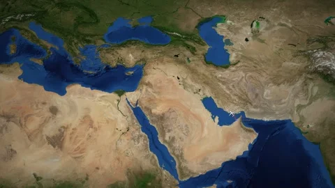 Animated Flight Route Map from Dubai to Istanbul Across Middle East Stock Footage 346014353