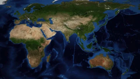 Animated Flight Route Map from Frankfurt Germany to Brisbane Australia Stock Footage 346275676
