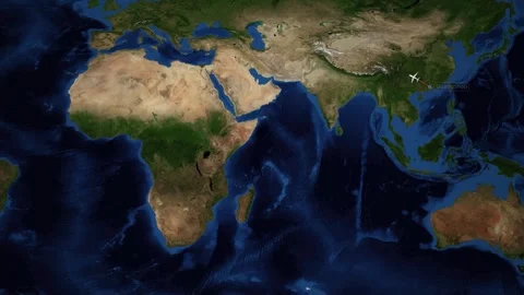 Animated Flight Route Map from Guangzhou China to Casablanca Morocco Stock Footage 335682138