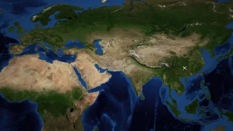 Animated Flight Route Map from Guangzhou China to Copenhagen Denmark Stock Footage 335861416