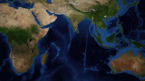 Animated Flight Route Map from Guangzhou China to Johannesburg South Africa Stock Footage 336701443