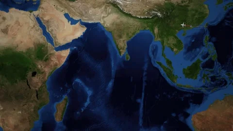 Animated Flight Route Map from Guangzhou China to Nairobi Kenya Stockbeeldmateriaal 337276743