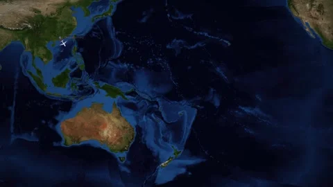 Animated Flight Route Map from Guangzhou China to Auckland New Zealand Stock Footage 341464310