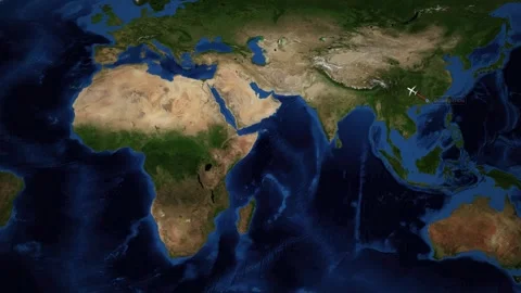 Animated Flight Route Map from Guangzhou China to Lisbon Portugal Stock Footage 341464363