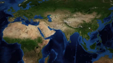 Animated Flight Route Map from Guangzhou China to Frankfurt Germany Stock Footage 341464461