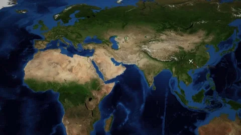 Animated Flight Route Map from Guangzhou China to Manchester United Kingdom Stock Footage 346679769