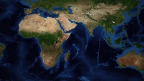 Animated Flight Route Map from Hong Kong to Casablanca Morocco Stock Footage 337090574