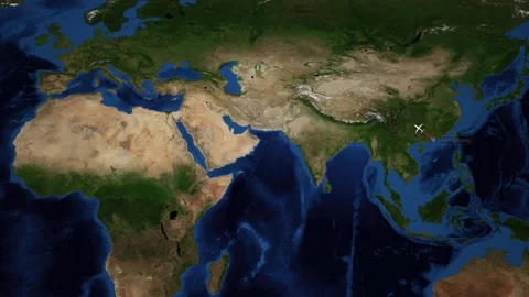 Animated Flight Route Map from Hong Kong to Zurich Switzerland Stock Footage 341464488
