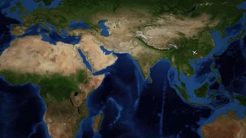 Animated Flight Route Map from Hong Kong to Rome Italy Stock Footage 345012340