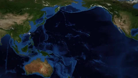 Animated Flight Route Map from Hong Kong to Seattle Across Pacific Stock Footage 346592091