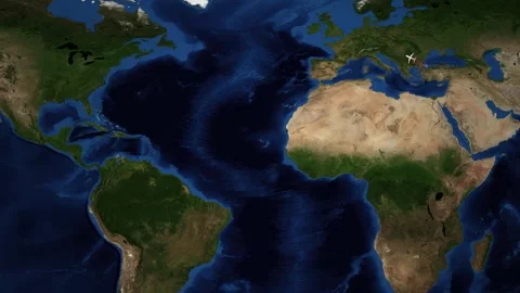 Animated Flight Route Map from Istanbul to Toronto Over the Atlantic Ocean 動画素材 341854431