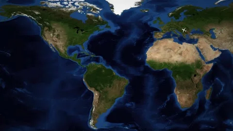 Animated Flight Route Map from Istanbul to Vancouver Across the Atlantic Stock Footage 341854503