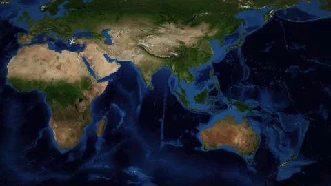 Animated Flight Route Map from Istanbul Turkey to Cape Town South Africa Stock Footage 344240427