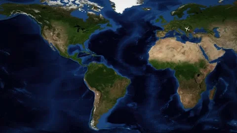 Animated Flight Route Map from Istanbul to Seattle Across the Atlantic Stock Footage 346591947