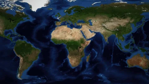 Animated Flight Route Map from London to Buenos Aires Across the Atlantic Stock Footage 334706952