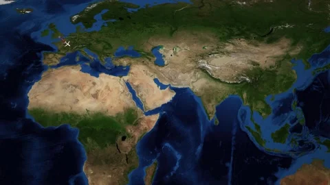 Animated Flight Route Map from London to Jakarta Across World Map Stock Footage 338150570