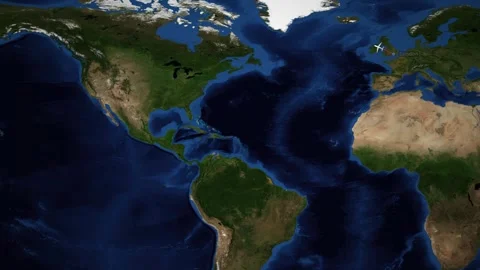 Animated Flight Route Map from London to Seattle Across the Atlantic Ocean Stock Footage 338327473