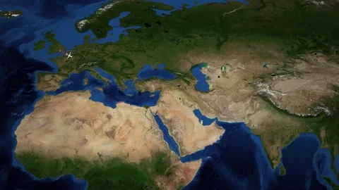 Animated Flight Route Map from London to Delhi Across Europe and Asia Stock Footage 346680009