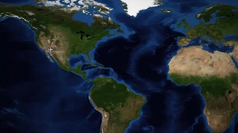 Animated Flight Route Map from Los Angeles to Amsterdam across the Atlantic Stock Footage 334909758