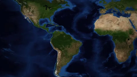 Animated Flight Route Map from Los Angeles to Santiago Chile Stock Footage 335738232
