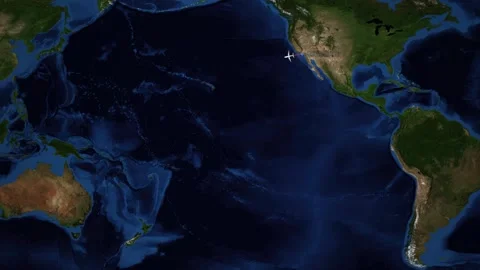 Animated Flight Route Map from Los Angeles to Sydney Australia Stock Footage 337864580