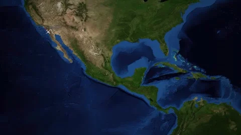 Animated Flight Route Map from Los Angeles to Panama City Stock Footage 338327822