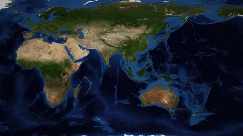 Animated Flight Route Map from Melbourne Australia to Munich Germany Stock Footage 335344129