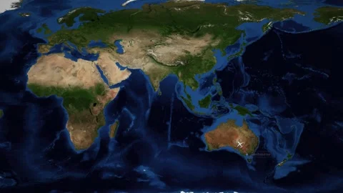 Animated Flight Route Map from Melbourne Australia to Zurich Switzerland Stock Footage 337276723