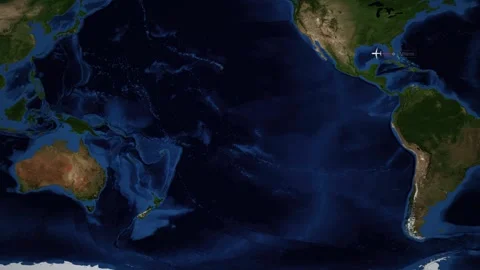 Animated Flight Route Map from Miami to Melbourne Across the Pacific Ocean Stock Footage 341854811