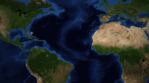Animated Flight Route Map from Miami Florida to Rome Italy Stock Footage 346275744
