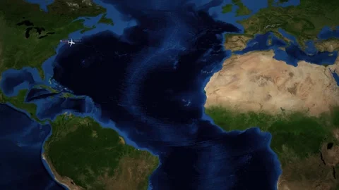 Animated Flight Route Map from New York to Rome Across Atlantic Ocean Stock Footage 335738193