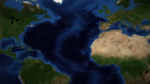 Animated Flight Route Map from New York City to Munich Germany Stock Footage 345042037
