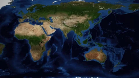 Animated Flight Route Map from Paris France to Melbourne Australia Stock Footage 341073269