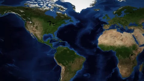 Animated Flight Route Map from Seattle to Copenhagen Over the Atlantic Ocean Stock Footage 335496029