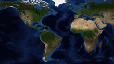 Animated Flight Route Map from Seattle to Cairo Across the Atlantic Stock Footage 335681932