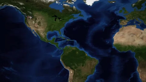 Animated Flight Route Map from Seattle to Lisbon Across the Atlantic Stock Footage 335682136