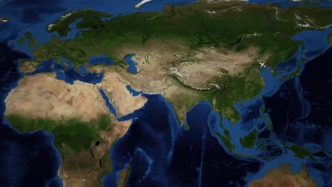 Animated Flight Route Map from Seoul South Korea to Copenhagen Denmark Stock Footage 338150540
