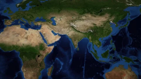 Animated Flight Route Map from Seoul South Korea to Vienna Austria Stock Footage 346591993