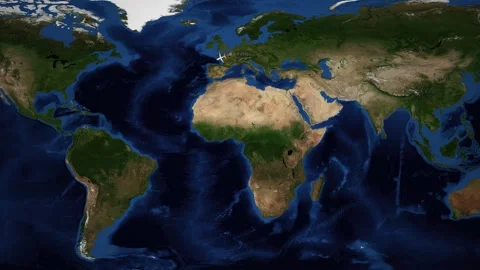 Animated Flight Route Map Showing Airplane Traveling from Paris to Santiago Stock Footage 335682114