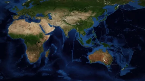 Animated Flight Route Map Showing Travel Path from Melbourne to Rome Stock Footage 336423257