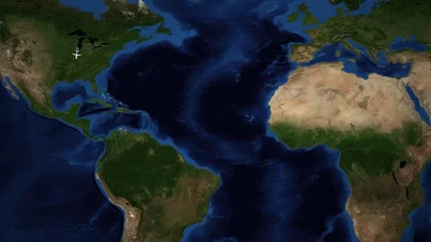 Animated Flight Route Map Showing Airplane Traveling from Chicago to Lima Stock Footage 336520619