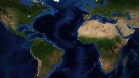 Animated Flight Route Map Showing Airplane Travel from Chicago to Cairo Stock Footage 337864363