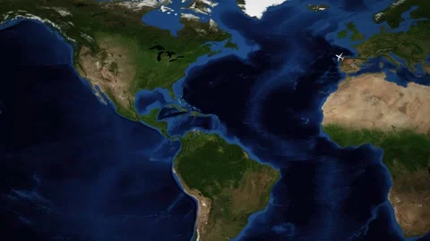 Animated Flight Route Map Showing Airplane Path from Madrid to Seattle Video stock 337864632
