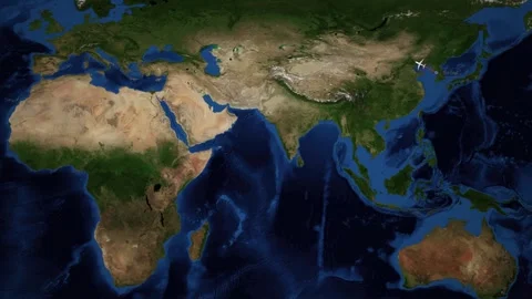 Animated Flight Route Map Showing Airplane Traveling from Seoul to Rome Stock Footage 340306723