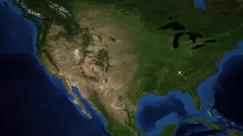 Animated Flight Route Map Showing Airplane Traveling from Atlanta to Seattle Stock Footage 341719421