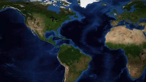 Animated Flight Route Map Showing Airplane Traveling from Paris to Seattle Stock-Footage 344240534