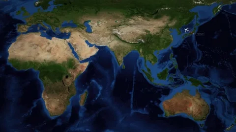 Animated Flight Route Map Showing Airplane Traveling from Tokyo to Rome Stock Footage 346275703