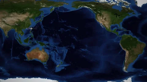 Animated Flight Route Map Showing Airplane Path from Hong Kong to Toronto Stock Footage 346591955