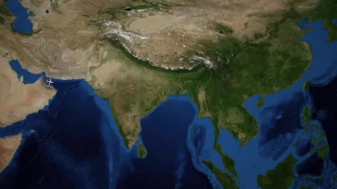 Animated Flight Route Map Showing Travel from Dubai to Guangzhou Stock Footage 346679688