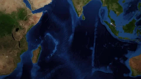 Animated Flight Route Map from Singapore to Addis Ababa Over Indian Ocean Stock Footage 335681965